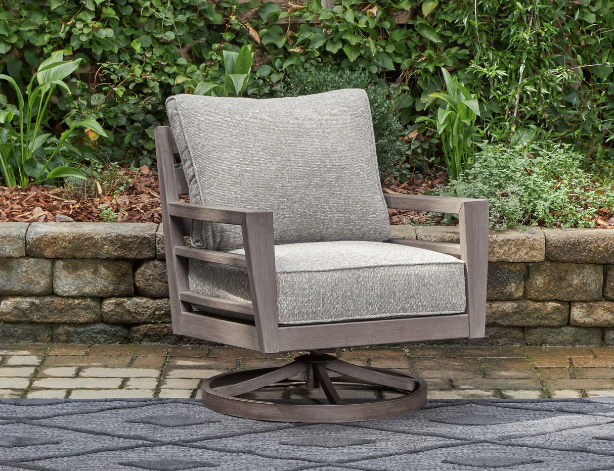 Hillside Barn Gray/Brown Outdoor Swivel Lounge Chair by Ashley at Eve Furniture