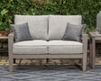 Hillside Barn Gray/Brown Outdoor Loveseat with Cushion by Ashley at Eve Furniture