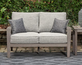 Hillside Barn Gray/Brown Outdoor Loveseat with Cushion by Ashley at Eve Furniture