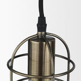 Hines I Antiqued-Brass Metal Cage Pendant Light by Mercana at Eve Furniture