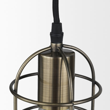 Hines I Antiqued-Brass Metal Cage Pendant Light by Mercana at Eve Furniture