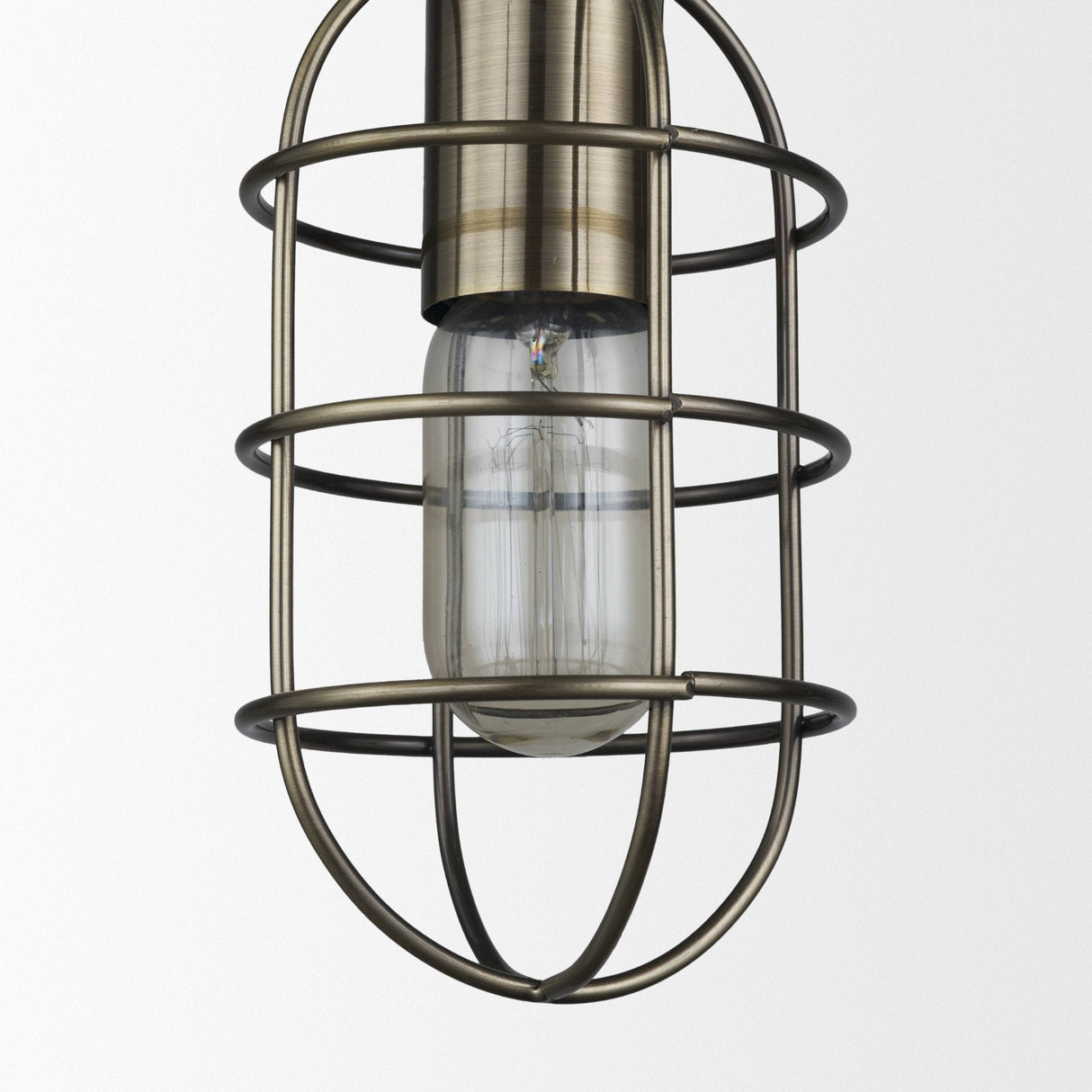 Hines I Antiqued-Brass Metal Cage Pendant Light by Mercana at Eve Furniture