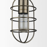 Hines I Antiqued-Brass Metal Cage Pendant Light by Mercana at Eve Furniture