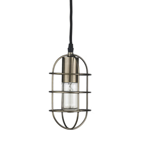 Hines I Antiqued-Brass Metal Cage Pendant Light by Mercana at Eve Furniture