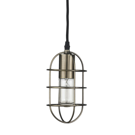 Hines I Antiqued-Brass Metal Cage Pendant Light by Mercana at Eve Furniture