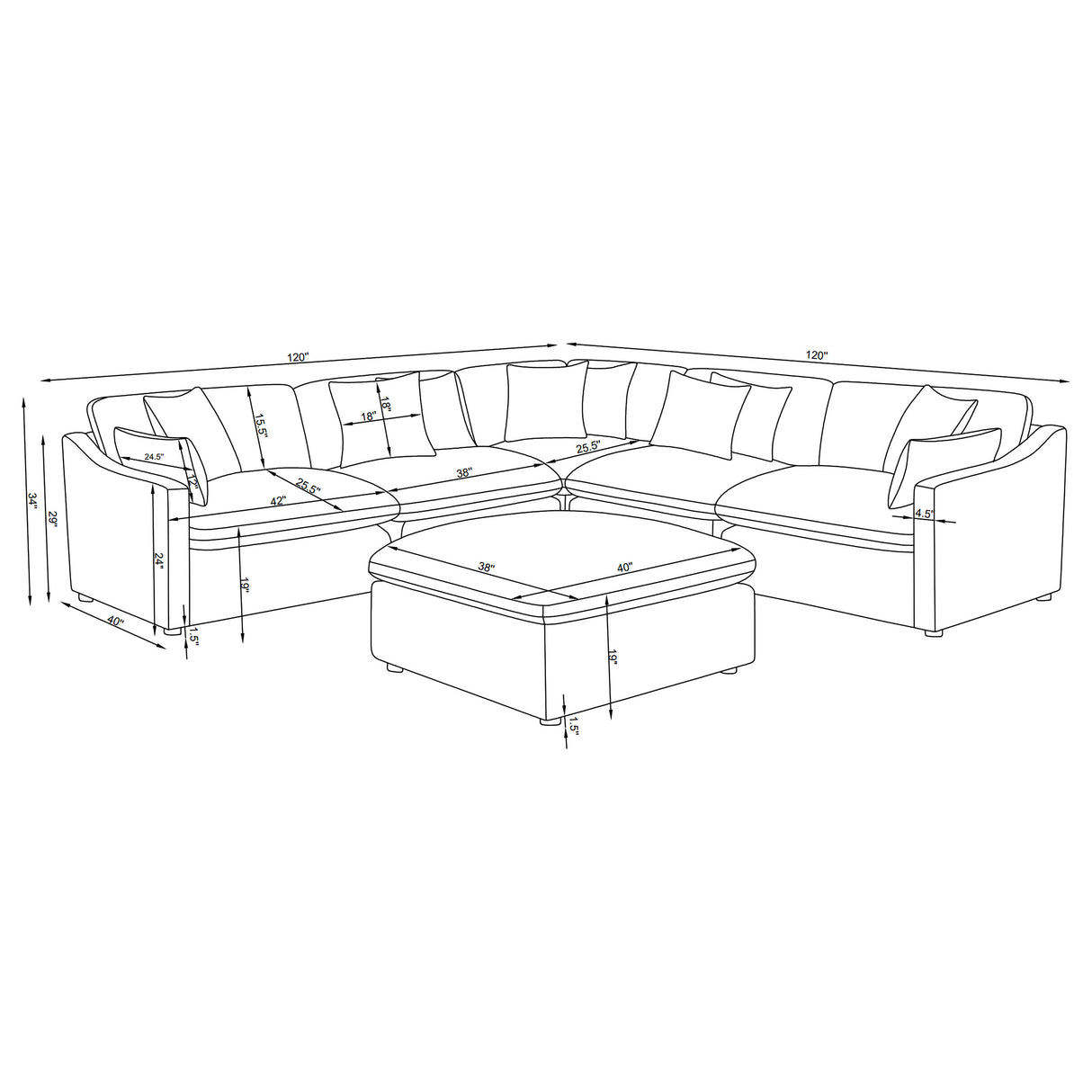 Hobson Charcoal 6-piece Upholstered Modular Sectional Sofa by Coaster at Eve Furniture