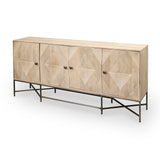 Hogarth III Brown Solid Wood Frame Gold Metal Base 4 Cabinet Door Sideboard by Mercana at Eve Furniture
