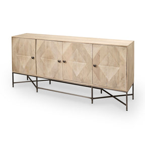 Hogarth III Brown Solid Wood Frame Gold Metal Base 4 Cabinet Door Sideboard by Mercana at Eve Furniture