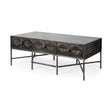 Hogarth Rectangular Brown Solid Wood Top Iron Metal Base w/6 Drawers Coffee Table by Mercana at Eve Furniture