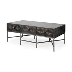 Hogarth Rectangular Brown Solid Wood Top Iron Metal Base w/6 Drawers Coffee Table by Mercana at Eve Furniture