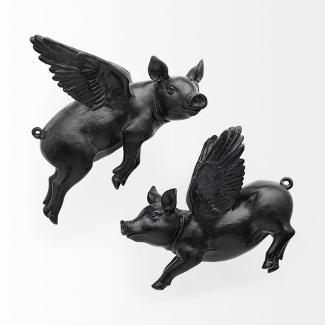 Hogbadi Set of 2 Black Flying Pigs by Mercana at Eve Furniture