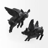 Hogbadi Set of 2 Black Flying Pigs by Mercana at Eve Furniture