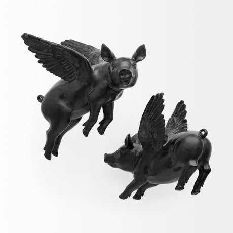 Hogbadi Set of 2 Black Flying Pigs by Mercana at Eve Furniture