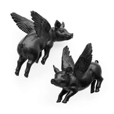 Hogbadi Set of 2 Black Flying Pigs by Mercana at Eve Furniture