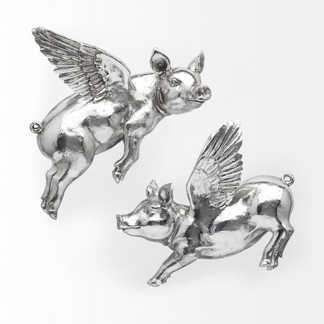Hogbadi Set of 2 Silver Flying Pigs by Mercana at Eve Furniture