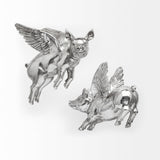 Hogbadi Set of 2 Silver Flying Pigs by Mercana at Eve Furniture