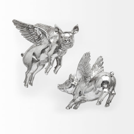 Hogbadi Set of 2 Silver Flying Pigs by Mercana at Eve Furniture