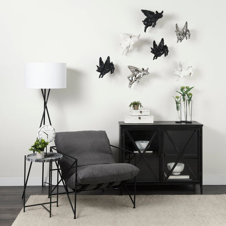 Hogbadi Set of 2 Silver Flying Pigs by Mercana at Eve Furniture