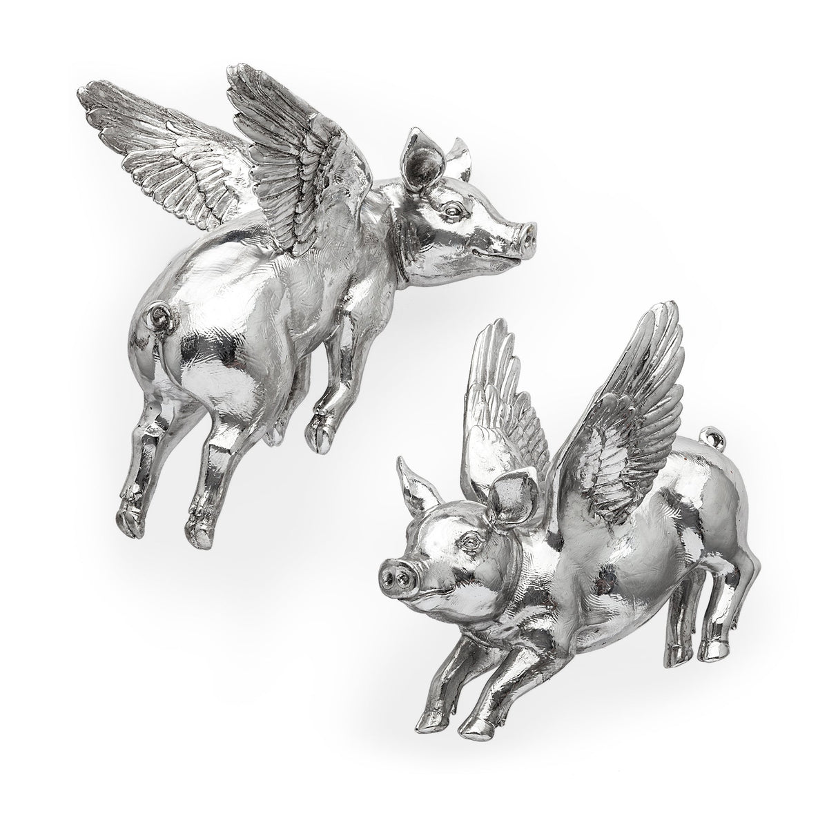 Hogbadi Set of 2 Silver Flying Pigs by Mercana at Eve Furniture