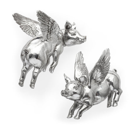 Hogbadi Set of 2 Silver Flying Pigs by Mercana at Eve Furniture