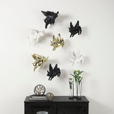 Hogbadi Set of 2 White Flying Pigs by Mercana at Eve Furniture