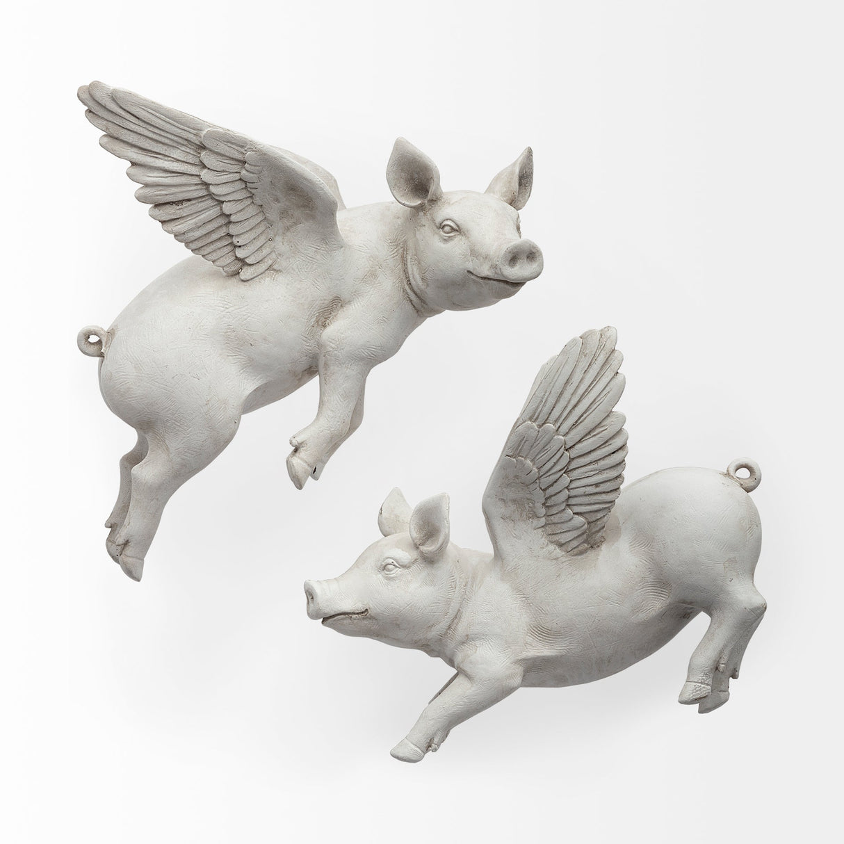 Hogbadi Set of 2 White Flying Pigs by Mercana at Eve Furniture
