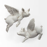 Hogbadi Set of 2 White Flying Pigs by Mercana at Eve Furniture