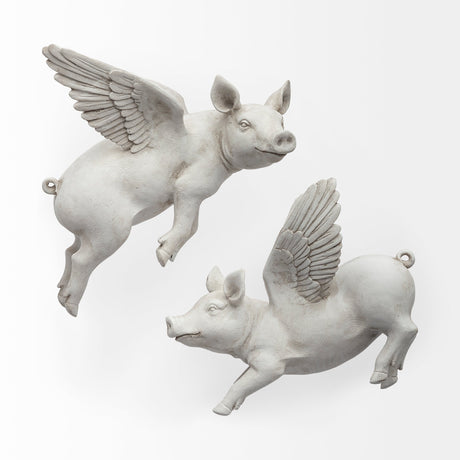 Hogbadi Set of 2 White Flying Pigs by Mercana at Eve Furniture
