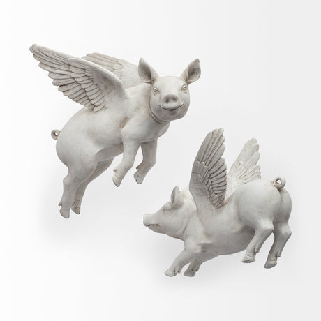 Hogbadi Set of 2 White Flying Pigs by Mercana at Eve Furniture