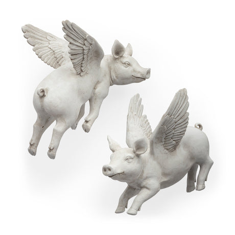 Hogbadi Set of 2 White Flying Pigs by Mercana at Eve Furniture
