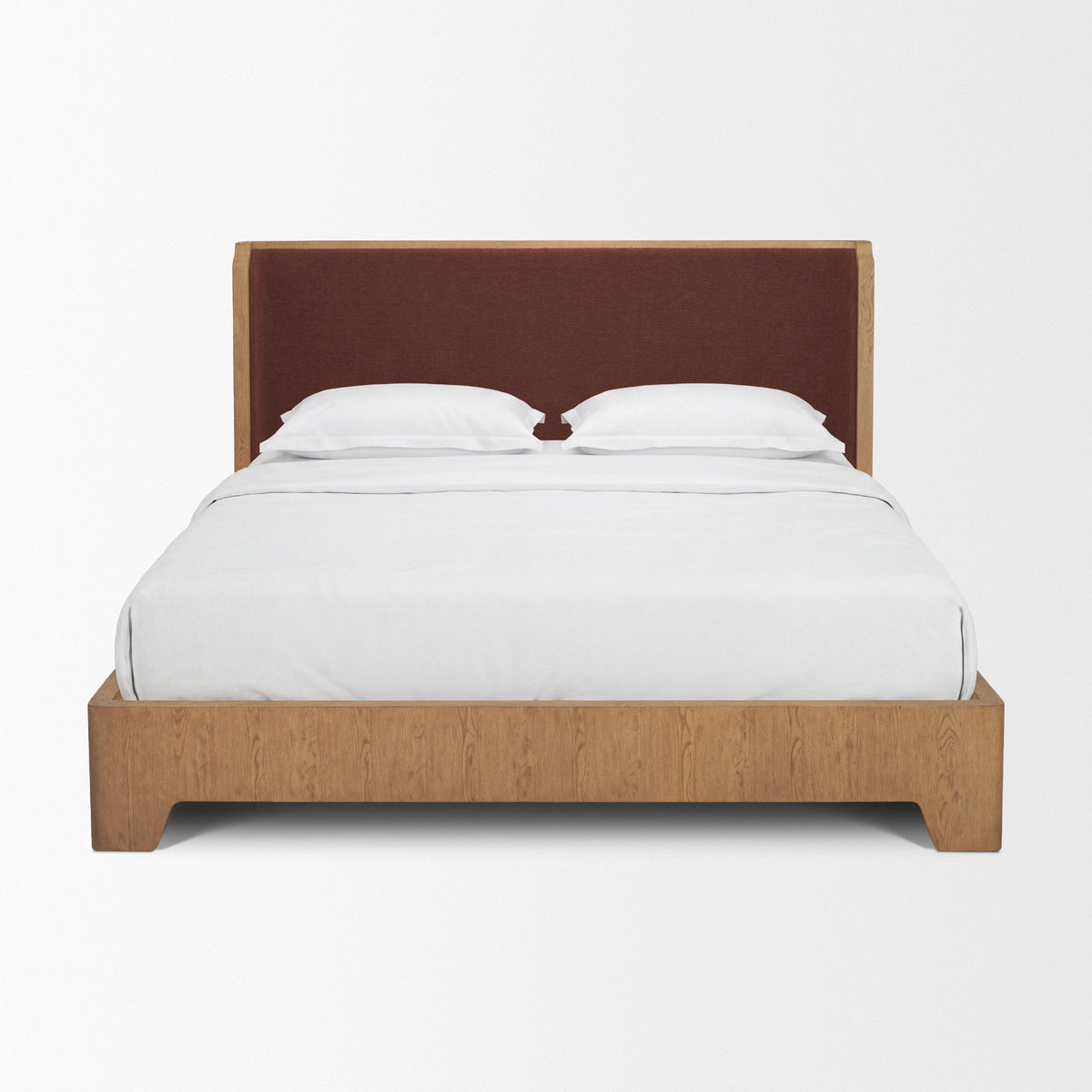Holden King Upholstered Bedframe | Shelter Headboard | Burgundy Performance Fabric by Mercana at Eve Furniture