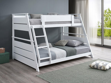 Holden White Wood Veneer Twin Over Full Bunk Bed by Coaster at Eve Furniture