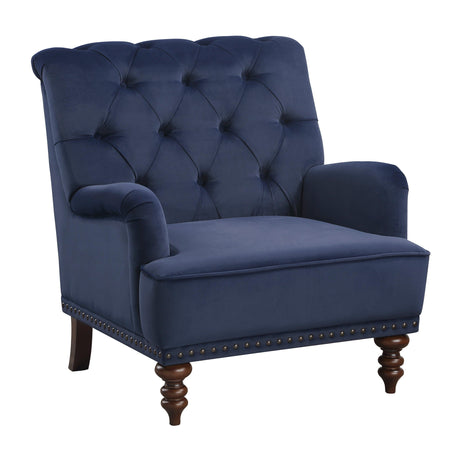 Holland Park Dark Blue Velvet Accent Chair by Homelegance at Eve Furniture