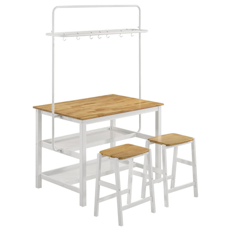 Hollis Brown/White 3-Piece Kitchen Island Counter Height Table with Stools