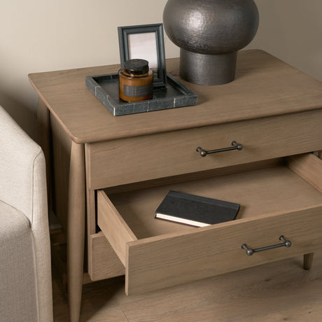 Hollis Gray-Brown Wood 3-Drawer Closed Nightstand by Mercana at Eve Furniture