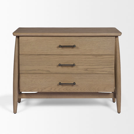 Hollis Gray-Brown Wood 3-Drawer Closed Nightstand by Mercana at Eve Furniture