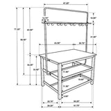 Hollis Kitchen Island Counter Height Table with Pot Rack Brown and White