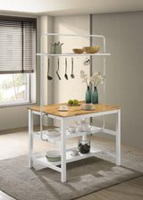 Hollis Kitchen Island Counter Height Table with Pot Rack Brown and White by Coaster at Eve Furniture