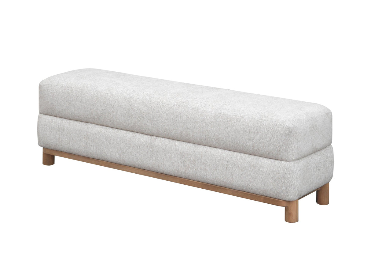Hollis Snow White/Cabin Glow Wood/Upholstered Bench by Modus Furniture at Eve Furniture