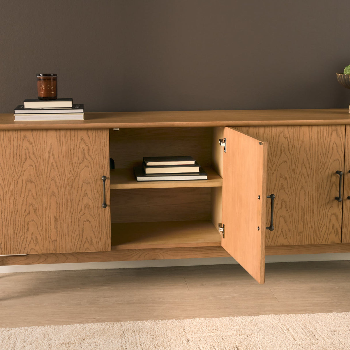 Hollis Warm Brown Wood 4-Door Closed Sideboard by Mercana at Eve Furniture