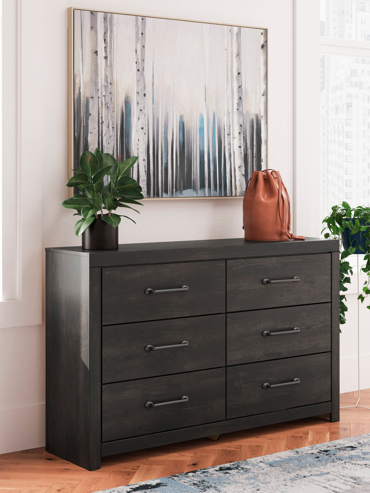 Hollivern Dark Gray Storage Panel Bedroom Set with 2 One-Side Drawers by Ashley at Eve Furniture