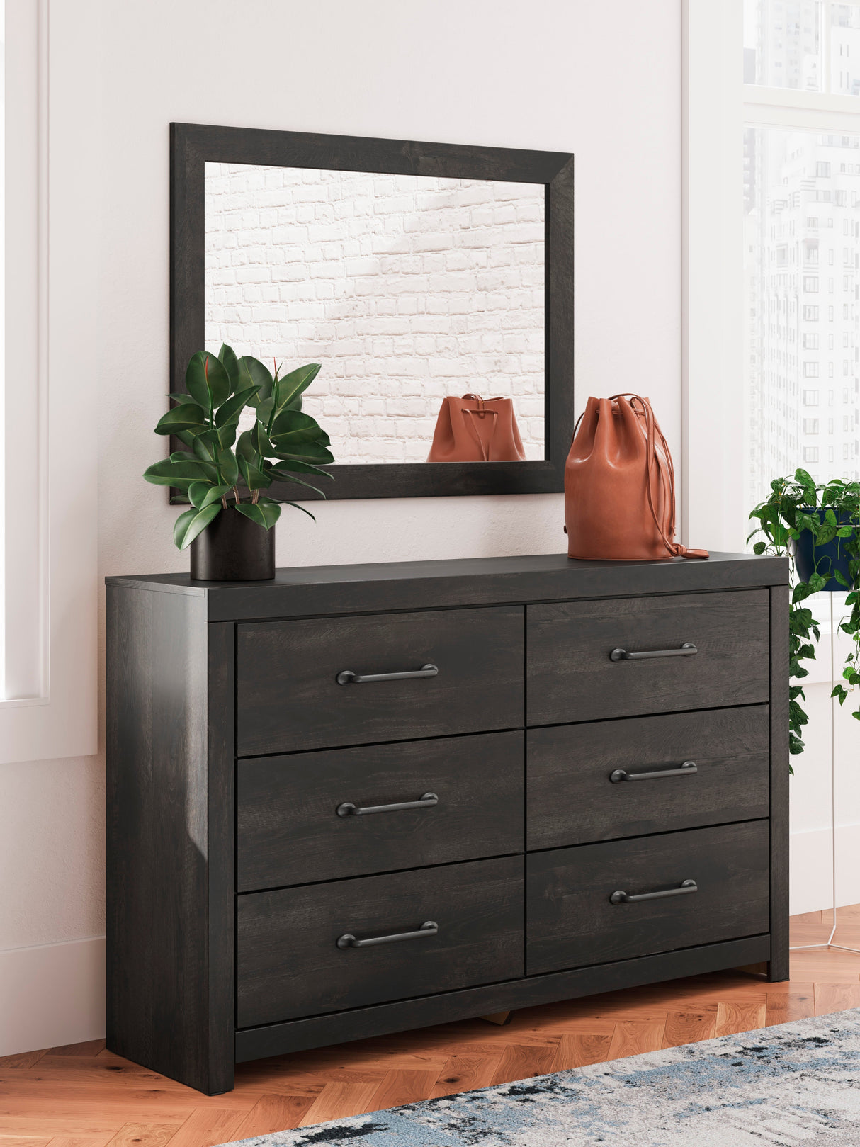 Hollivern Dark Gray Storage Panel Bedroom Set with 2 One-Side Drawers by Ashley at Eve Furniture