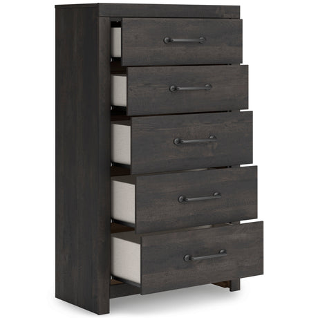 Hollivern Dark Gray Storage Panel Bedroom Set with 2 One-Side Drawers by Ashley at Eve Furniture