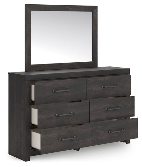 Hollivern Dark Gray Twin Panel Bed, Dresser and Mirror by Ashley at Eve Furniture