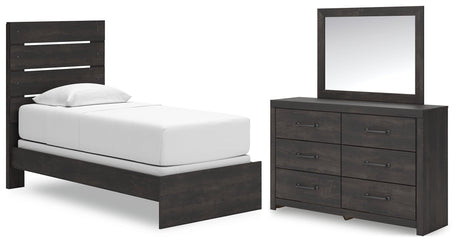 Hollivern Dark Gray Twin Panel Bed, Dresser and Mirror by Ashley at Eve Furniture