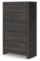 Hollivern Full Panel Bed with Storage with Mirrored Dresser and Chest in Dark Gray by Ashley at Eve Furniture