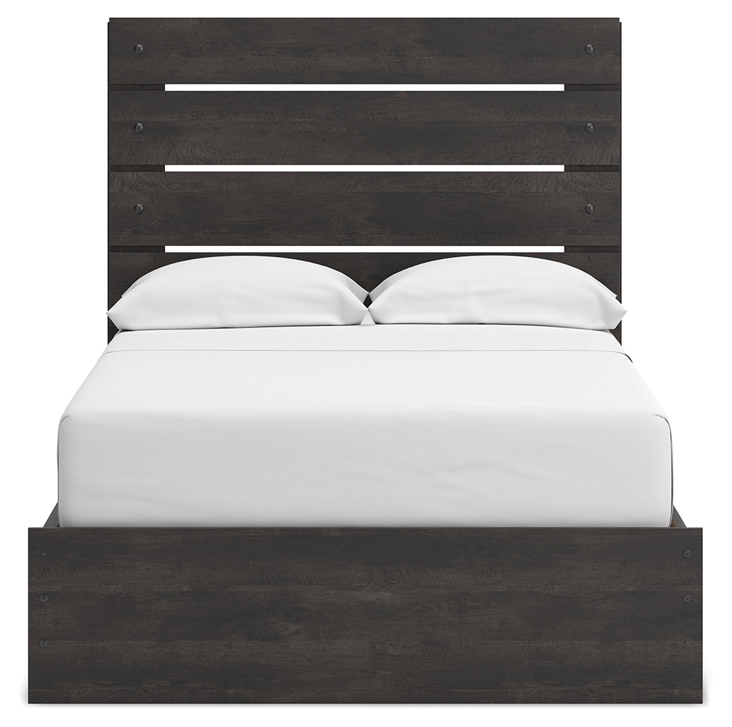 Hollivern Full Panel Bed with Storage with Mirrored Dresser and Chest in Dark Gray by Ashley at Eve Furniture
