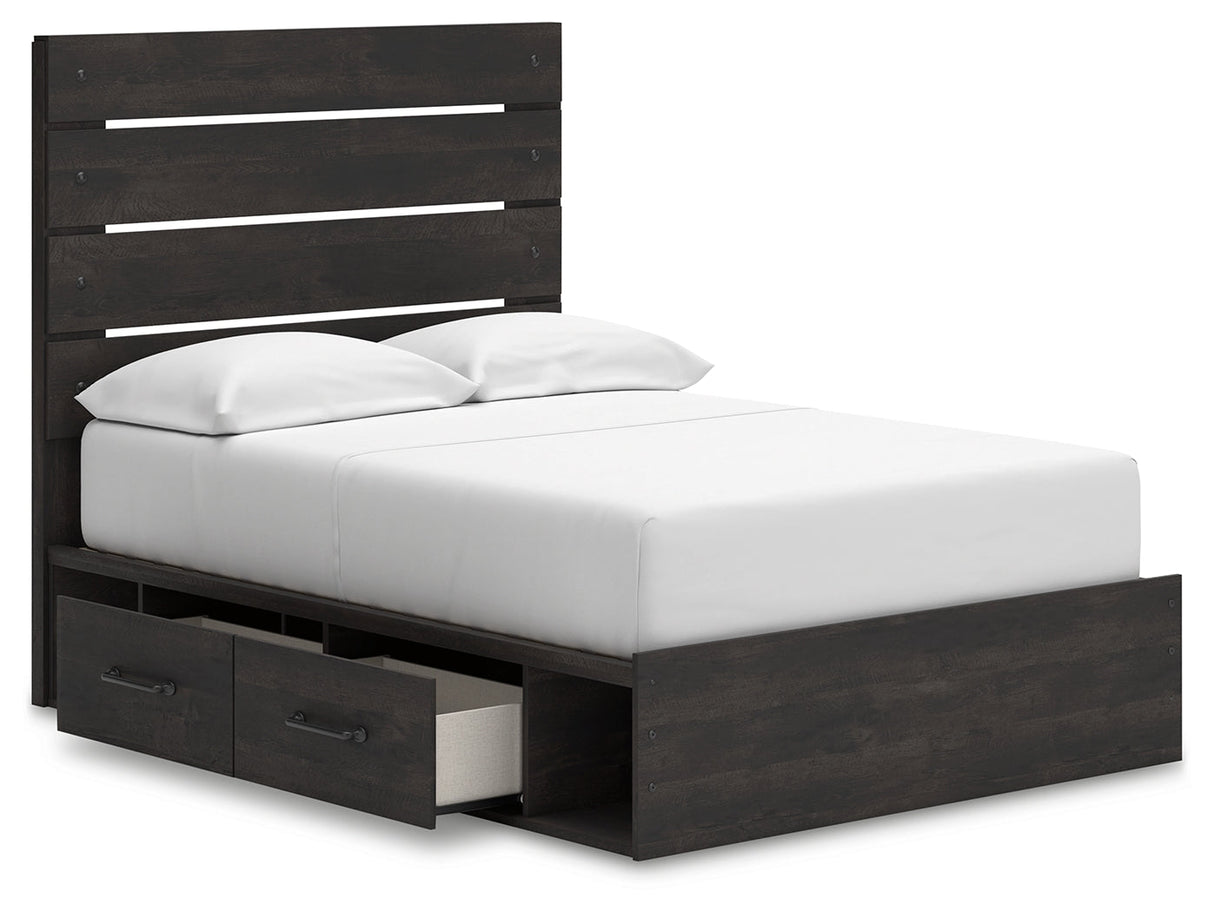 Hollivern Full Panel Bed with Storage with Mirrored Dresser and Chest in Dark Gray by Ashley at Eve Furniture