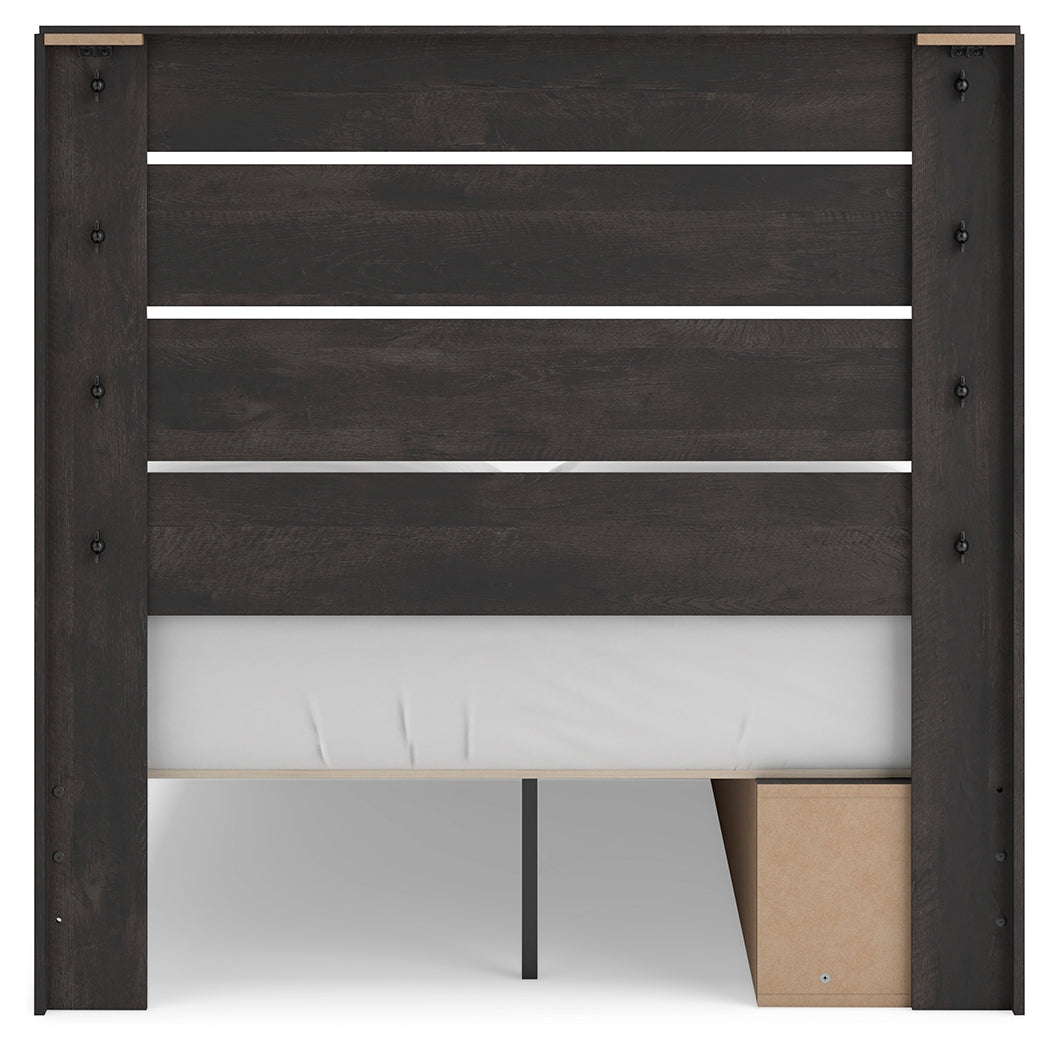 Hollivern Full Panel Bed with Storage with Mirrored Dresser and Chest in Dark Gray by Ashley at Eve Furniture