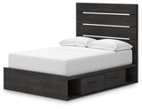 Hollivern Full Panel Bed with Storage with Mirrored Dresser and Chest in Dark Gray by Ashley at Eve Furniture